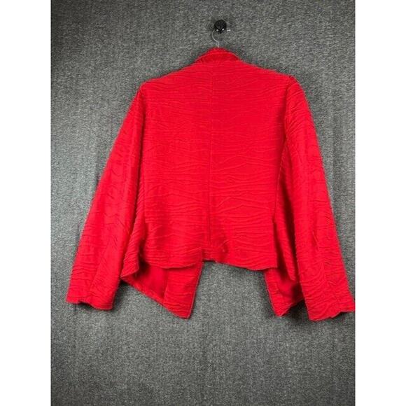 Chico's Womens Blazer Jacket Size 1 Red Textured Open Front Zip Pockets - Picture 2 of 6